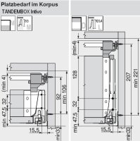 ZST.650BA TANDEMBOX Seitenstabilisierung - nach oben gebaut, NL=650mm, Vollauszug, Schubkasten/Frontauszug
