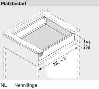 378M6502SA TANDEMBOX antaro Zarge M=83mm, NL=650mm, RAL 9006 weißaluminium