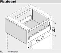 Bausatz Tandembox Antaro, Systemhöhe D=224 mm mit Reling, mit Blumotion, Korpusschiene 30/65 kg, für Tip-On-Blumotion geeignet