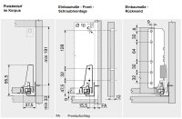 Schubkasten-Bausatz, Tandembox Antaro, Systemhöhe D 224mm mit Reling, mit Korpusschiene 30/65 kg Blumotion 500 mm seidenweiß 30 kg ohne