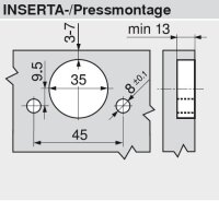 CLIP top BLUMOTION Stollenscharnier 95°, 3 mm gekröpft, Topf: Einpressen