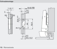 71B970A CLIP top BLUMOTION Alurahmenscharnier 95°, Innenanschlag, Topf: Schrauben