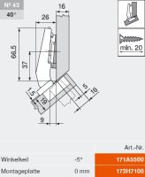 79B9458 CLIP top BLUMOTION Winkelscharnier 45° III, max. aufschl., Topf: Schrauben