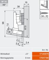 79B3453 CLIP top BLUMOTION Winkelscharnier -15° III, max. aufschl., Topf: Schrauben