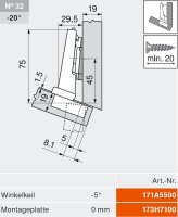 CLIP top BLUMOTION Winkelscharnier -15° III, max. aufschl., Topf: Schrauben