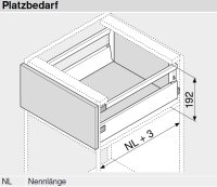Bausatz Tandembox Antaro, Systemhöhe C=192 mm mit Reling, Korpusschiene mit Blumotion 30/65 kg, für Tip-On-Blumotion geeignet