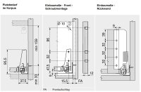 Bausatz Tandembox Antaro, Systemhöhe C=192 mm mit Reling, Korpusschiene mit Blumotion 30/65 kg, für Tip-On-Blumotion geeignet