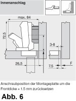 71T6680 CLIP top Weitwinkelscharnier 170°, 9,5 mm gekröpft, mit Feder, Topf: Einpressen