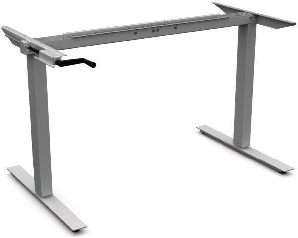 Steh-Sitz Tischgestell Solo Kurbel, RAL 9006, 680-1180mm, 2-stufig, mit Handkurbel