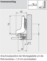 71T970A.22 CLIP top Alurahmenscharnier 95°, Innenanschlag, mit Feder, Topf: Klemmen