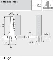 75T4200 CLIP top Glastürscharnier 94°, gekröpft, mit Feder, Topf: Schrauben