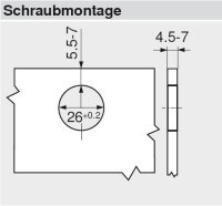 75T4300 CLIP top Glastürscharnier 94°, hochgekröpft, mit Feder, Topf: Schrauben