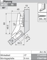 78A9658.T CLIP top Winkelscharnier +45° I, halbaufschlagend, ohne Feder, Topf: Schrauben