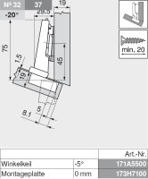 CLIP top Winkelscharnier -15° III, max. aufschlagend, ohne Feder, Topf: Schrauben