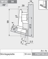 CLIP top Winkelscharnier -15° III, max. aufschlagend, ohne Feder, Topf: Schrauben