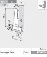 CLIP top Winkelscharnier -15° III, max. aufschlagend, ohne Feder, Topf: Schrauben