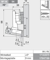 CLIP top Winkelscharnier -15° III, max. aufschlagend, ohne Feder, Topf: Schrauben