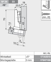 CLIP top Winkelscharnier -15° III, max. aufschlagend, ohne Feder, Topf: Schrauben