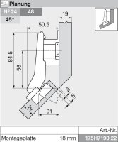 78T5550 CLIP top Winkelscharnier +45° II, aufschlagend, ohne Feder, Topf: Schrauben