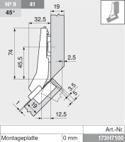 78T5550 CLIP top Winkelscharnier +45° II, aufschlagend, ohne Feder, Topf: Schrauben