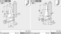 78A9555.T CLIP top Winkelscharnier +20° II, aufschlagend, ohne Feder, Topf: Schrauben