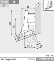 CLIP top Winkelscharnier +20° II, aufschlagend, ohne Feder, Topf: Schrauben