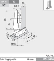 78A9456.T CLIP top Winkelscharnier +30° III, max. aufschlagend, ohne Feder, Topf: Schrauben