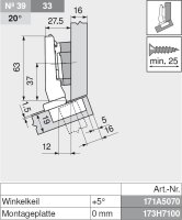 78A9454.T CLIP top 95° Winkelscharnier +15° III, max. aufschlagend, ohne Feder, Topf: Schrauben