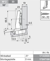 78A9454.T CLIP top Winkelscharnier +15° III, max. aufschlagend, ohne Feder, Topf: Schrauben