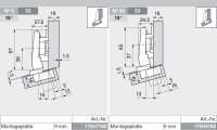 78A9454.T CLIP top Winkelscharnier +15° III, max. aufschlagend, ohne Feder, Topf: Schrauben