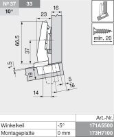 78A9454.T CLIP top Winkelscharnier +15° III, max. aufschlagend, ohne Feder, Topf: Schrauben