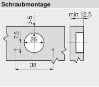 79A0555.T CLIP top Mini-Winkelscharnier 20° II, aufschlagend, mit Feder, Topf: Schrauben