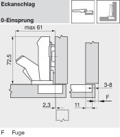 70T7550OX CLIP top 0-Einsprungscharnier 155°, Eckanschlag, ohne Feder, zum Anschrauben, onyxschwarz