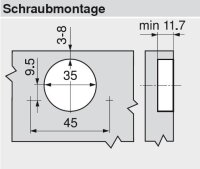 70T7550OX CLIP top 0-Einsprungscharnier 155°, Eckanschlag, ohne Feder, zum Anschrauben, onyxschwarz