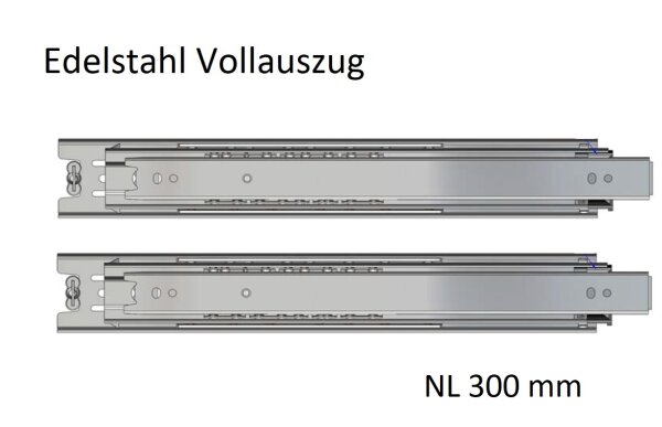 Edelstahl Kugelvollauszug Teleskopauszug bis 50 kg, 47 kg bei 300mm