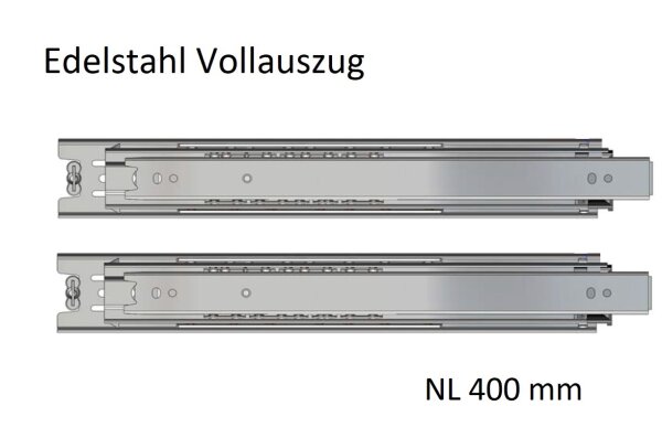 Edelstahl Kugelvollauszug Teleskopauszug bis 50 kg, 47 kg bei 400mm