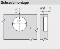 71T6650 CLIP top Weitwinkelscharnier 170°, 9,5 mm gekröpft, mit Feder, Topf: Schrauben