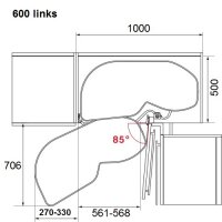 541.60.14L Eckschrank-Schwenkauszug LeMans Classic - Schwenkrichtung links für Türbreite 600 mm, silbergrau inkl. Achsrohr