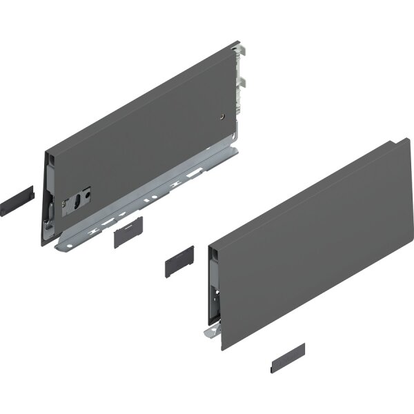 470K3502S MERIVOBOX Zarge, Höhe K (129 mm), NL=350 mm, li/re, inkl. Abdeckkappen, oriongrau