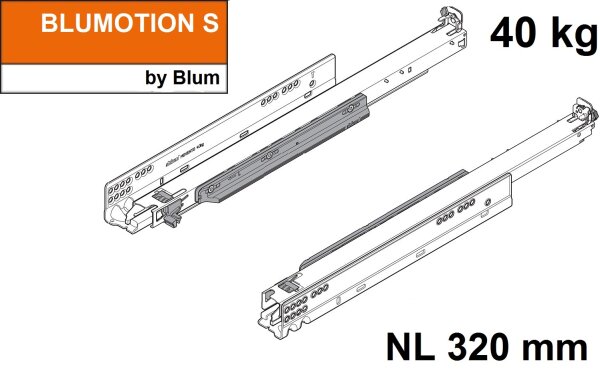 760H3200S MOVENTO mit BLUMOTION S, Vollauszug für Holzschubkasten, 40 kg, NL=320mm, ohne Kupplungen, für TIP-ON-Blumotion