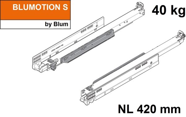 760H4200S MOVENTO mit BLUMOTION S, Vollauszug für Holzschubkasten, 40 kg, NL=420mm, ohne Kupplungen, für TIP-ON-Blumotion