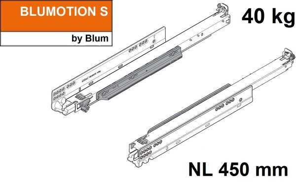 760H4500S MOVENTO mit BLUMOTION S, Vollauszug für Holzschubkasten, 40 kg, NL=450mm, ohne Kupplungen, für TIP-ON-Blumotion