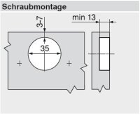 70T3650OX CLIP top Standardscharnier 110°, gekröpft, ohne Feder, Topf, Schrauben, onyxschwarz