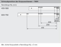 766H4500T MOVENTO mit TIP-ON, Vollauszug für Holzschubkasten, 70 kg, NL= 450mm, ohne Kupplungen