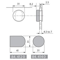 84.4120 Glastürscharnier-Topfabdeckkappe, halbrund
