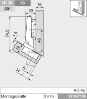 78T3451 CLIP top 110° Winkelscharnier -30° III, max. aufschlagend, ohne Feder, Topf: Schrauben