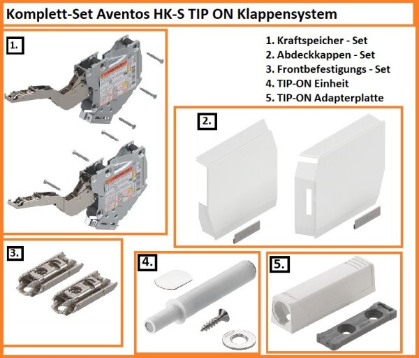 Komplett-Set AVENTOS HK-S Tip-On Hochklappe Kraftspeicher, LF=220-2215