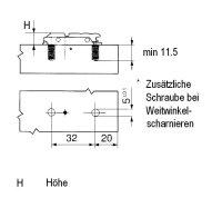 175H4100 CLIP Montageplatte, gerade (20/32 mm), 0 mm, Stahl, vormontierte Systemschrauben, HV: Exzenter