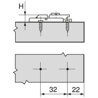 175H5400 CLIP Montageplatte, gerade (22/32 mm), 0 mm, Zink, Spax-Schrauben, HV: Exzenter