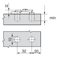 CLIP Montageplatte, gerade (20/32 mm), 0 mm, Zink, Einpressen, HV: Exzenter